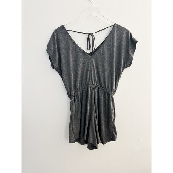 She & Sky Gray Cotton Drawstring Romper Size Small - Picture 2 of 6